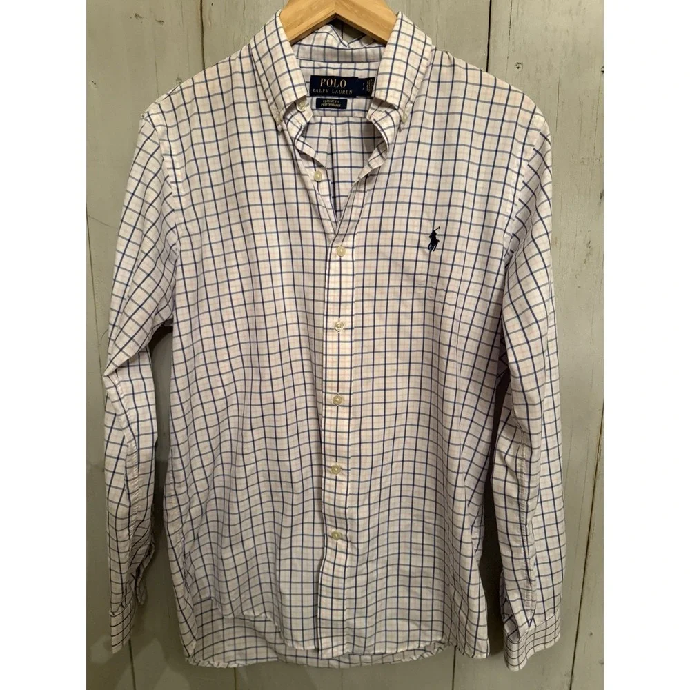 Polo‎ Ralph Lauren Classic Fit Tattersall Performance Shirt Pink & Blue Sz-S